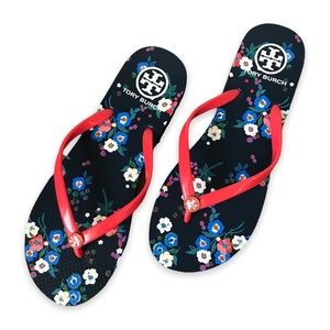 Tory Burch Red Pansy Bouquet Thin Flip Flop Size 9